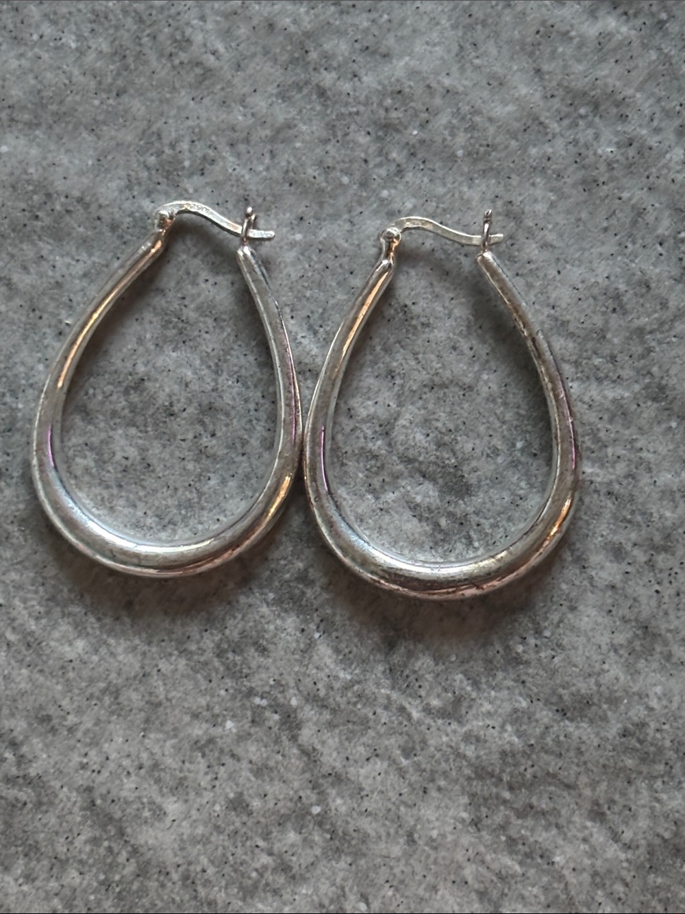 .925 Sterling Silver Teardrop Hollow Hoop Earrings Women Fine Jewelry